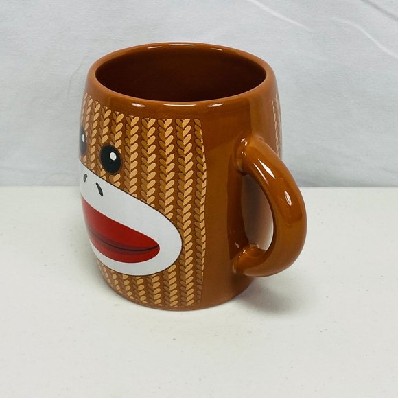 Double Handle Sock Monkey Galerie Cup Hot Cocoa Coffee Mug Brown 16oz - Picture 3 of 9